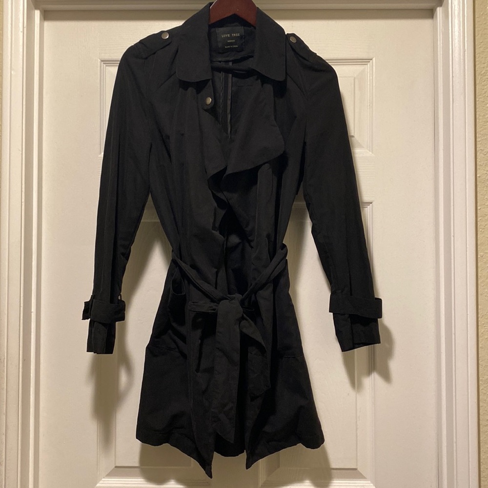 Black gently worn trench coat